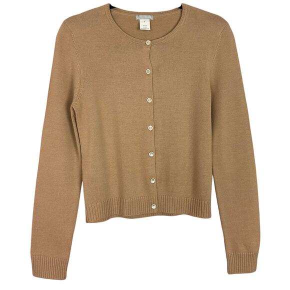 VTG J.Crew Cardigan Sweater Tan Brown 100% Wool Size Medium M 90s Y2K - Picture 1 of 5